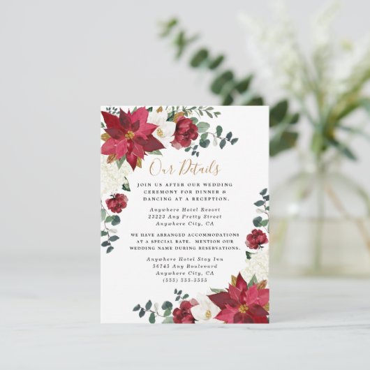 ポインセエレガントッティア赤金ゴールドホワイトフローラ結婚ズ エンクロージャーカード (スタンド正面)