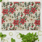 ポインセエレガント赤と白ティア キッチンタオル (折り畳み)