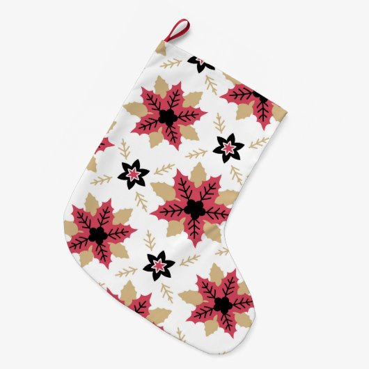 ポインセタス ラージクリスマスストッキング (正面 (吊り時))