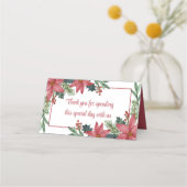 ポインセチアありがとう赤フローラ結婚クリスマス プレイスカード (正面)