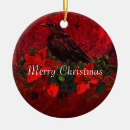 ポインセチアおよびヒイラギのクリスマスのオーナメントのカラス セラミックオーナメント