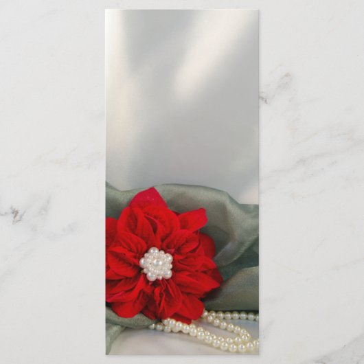 ポインセチアおよび真珠の緑の冬の結婚式プログラム プログラム (正面)