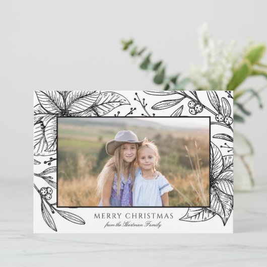 ポインセチアかわいらしフローラフレーム |横向き写真 シーズンカード (スタンド正面)