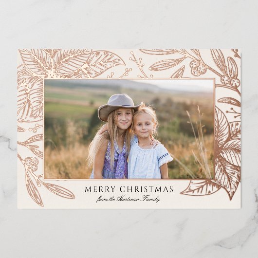 ポインセチアかわいらしフローラフレーム |横向き写真 箔シーズンカード (正面)