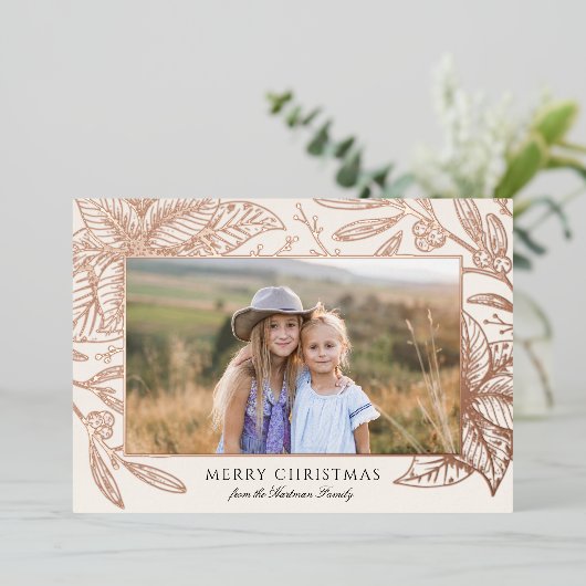 ポインセチアかわいらしフローラフレーム |横向き写真 箔シーズンカード (立ち正面)