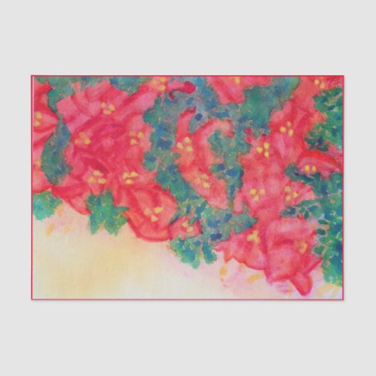 ポインセチアが付いている水彩画のクリスマスツリー 薄葉紙 (正面)