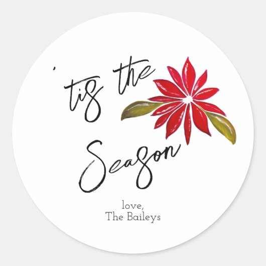 ポインセチアこのシーズンのクリスマスパーティーの好意 ラウンドシール (正面)