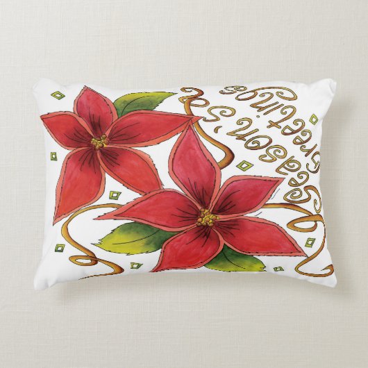 ポインセチアさんとのキュートなクリスマスシーズンのご挨拶 アクセントクッション (正面)