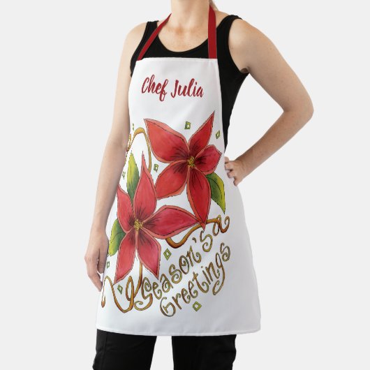 ポインセチアさんとのキュートなクリスマスシーズンのご挨拶 エプロン (インサイチュ)