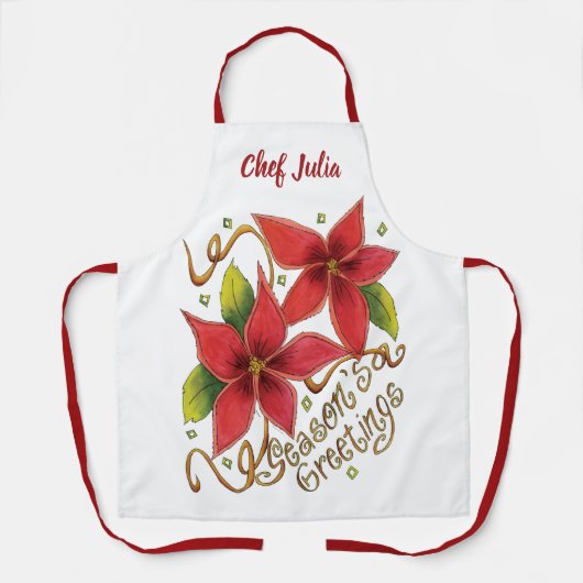 ポインセチアさんとのキュートなクリスマスシーズンのご挨拶 エプロン (正面)