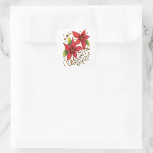 ポインセチアさんとのキュートなクリスマスシーズンのご挨拶 スクエアシール (バッグ)