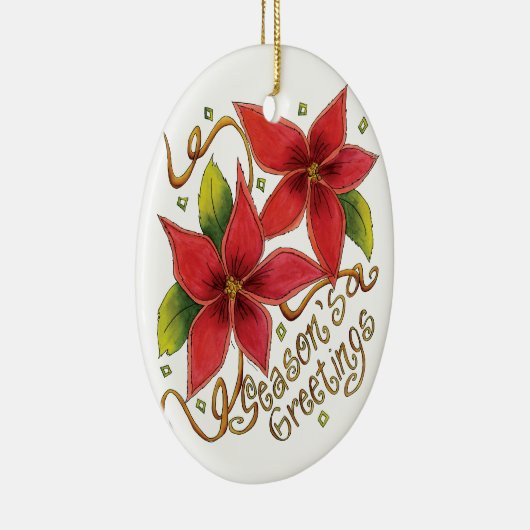ポインセチアさんとのキュートなクリスマスシーズンのご挨拶 セラミックオーナメント (右)