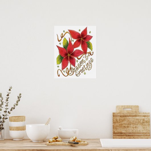 ポインセチアさんとのキュートなクリスマスシーズンのご挨拶 ポスター (キッチン)