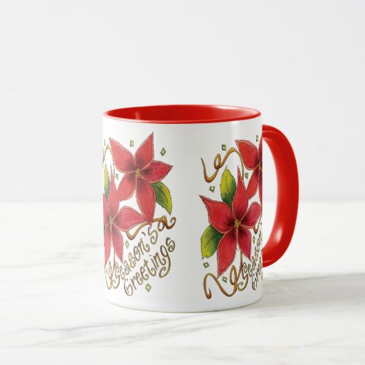 ポインセチアさんとのキュートなクリスマスシーズンのご挨拶 マグカップ (正面右)