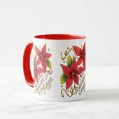 ポインセチアさんとのキュートなクリスマスシーズンのご挨拶 マグカップ (正面左)