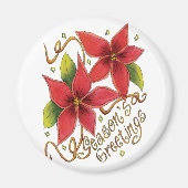 ポインセチアさんとのキュートなクリスマスシーズンのご挨拶 マグネット (正面)