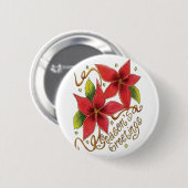 ポインセチアさんとのキュートなクリスマスシーズンのご挨拶 缶バッジ (正面&裏面)
