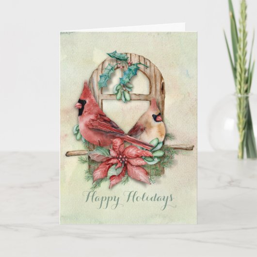 ポインセチアとの冬の（鳥）ショウジョウコウカンチョウの組 シーズンカード (正面)