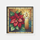 ポインセチアとキャンドルステンドグラスの切り離し スタンダードカクテルナプキン (正面)