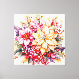 ポインセチアとクリスマスホリー キャンバスプリント