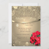 ポインセチアとコンフェッティのクリスマス パーティー 招待状 (正面)