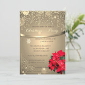 ポインセチアとコンフェッティのクリスマス パーティー 招待状 (スタンド正面)