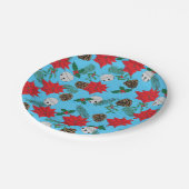 ポインセチアとシルバーベルのブルー紙プレート ペーパープレート (アングル)