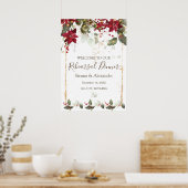 ポインセチアとハリーホリーデーのリハーサルディナーウェルカムサイン ポスター (キッチン)