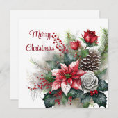 ポインセチアとバラスプレー シーズンカード (正面/裏面)