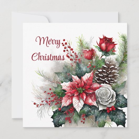 ポインセチアとバラスプレー シーズンカード (正面)