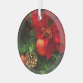 ポインセチアとパインコーン ガラスオーナメント (正面左)