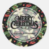 ポインセチアとベリーオンブラック ラウンドシール (正面)