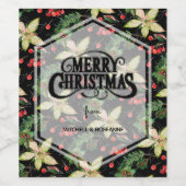 ポインセチアとベリーオンブラック ワインラベル (シングルラベル)