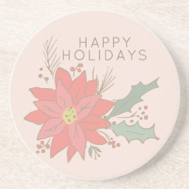 ポインセチアとホリースプレーの休日 コースター