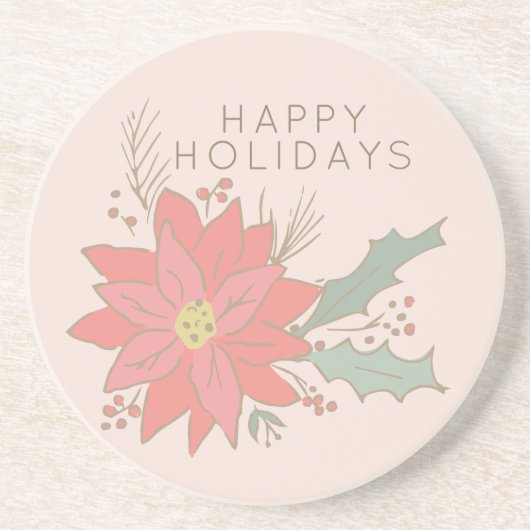 ポインセチアとホリースプレーの休日 コースター (正面)