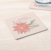 ポインセチアとホリースプレーの休日 スクエアペーパーコースター (アングル)