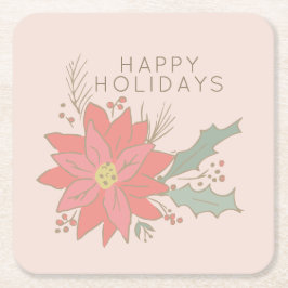 ポインセチアとホリースプレーの休日 スクエアペーパーコースター
