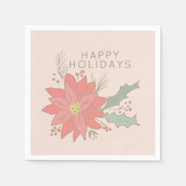 ポインセチアとホリースプレーの休日 スタンダードカクテルナプキン