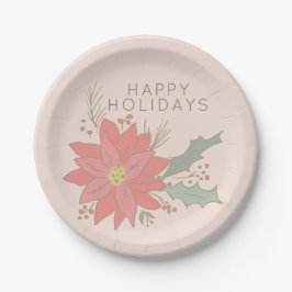 ポインセチアとホリースプレーの休日 ペーパープレート