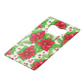 ポインセチアとホリーベリーの水色クリスマス クレジットカード栓抜き (正面アングル)