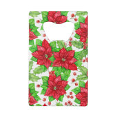 ポインセチアとホリーベリーの水色クリスマス クレジットカード栓抜き (裏面)