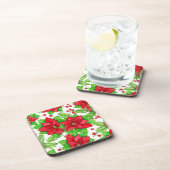 ポインセチアとホリーベリーの水色クリスマス コースター (右側)