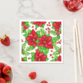 ポインセチアとホリーベリーの水色クリスマス スタンダードカクテルナプキン (インサイチュ)