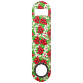 ポインセチアとホリーベリーの水色クリスマス スピード栓抜き (裏面)