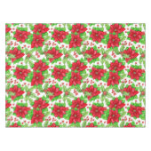 ポインセチアとホリーベリーの水色クリスマス テーブルクロス (正面(横))
