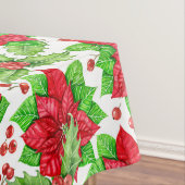 ポインセチアとホリーベリーの水色クリスマス テーブルクロス (インサイチュ)