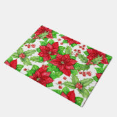 ポインセチアとホリーベリーの水色クリスマス ドアマット (アングル)