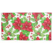 ポインセチアとホリーベリーの水色クリスマス 枕カバー (正面左)