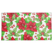 ポインセチアとホリーベリーの水色クリスマス 枕カバー (正面右)