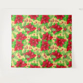 ポインセチアとホリーベリーの水色 タペストリー (正面(横))